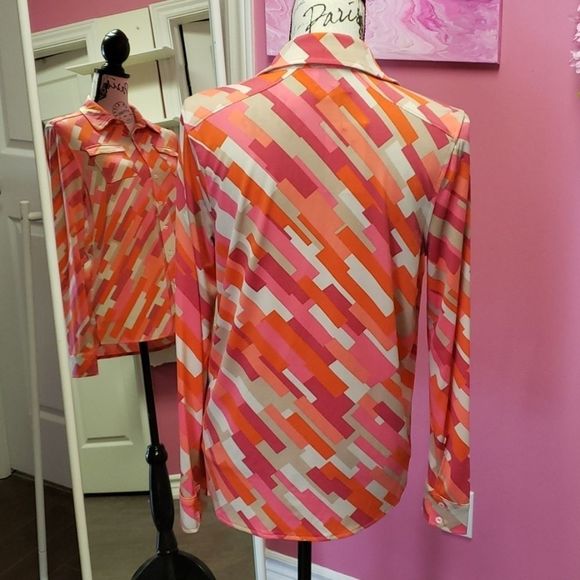 Anne 💟 Klein Multicolored Button Shirt Blouse Top - Picture 3 of 10